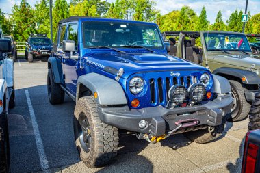 Pigeon Forge, TN - August 25, 2017: Modified Off Road Jeep Wrangler Rubicon JK Unlimited Soft Top at a local enthusiast rally.