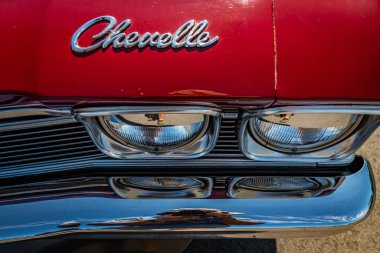 Lebanon, TN - May 13, 2022: High perspective front corner view of a 1954 Chevrolet BelAir 2 Door Sedan at a local car show.