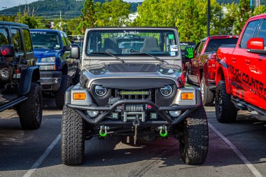 Pigeon Forge, TN - August 25, 2017: Modified Off Road Jeep Wrangler TJ Soft Top at a local enthusiast rally.