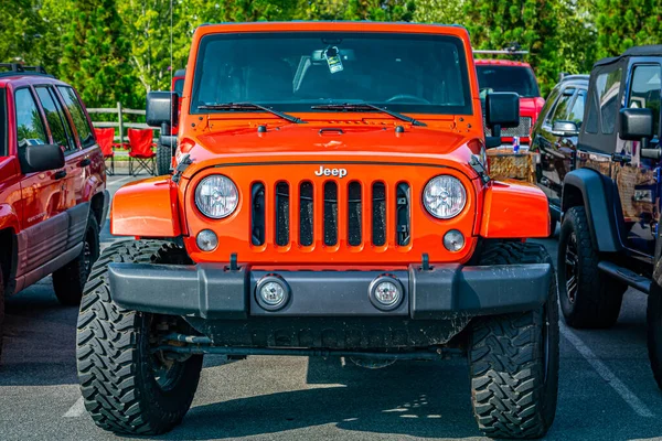 Pigeon Forge, TN - August 25, 2017: Modified Off Road Jeep Wrangler Sahara JK Unlimited Hardtop at a local enthusiast rally.