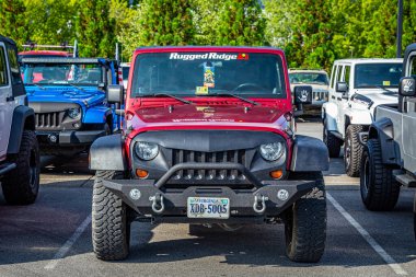 Pigeon Forge, TN - August 25, 2017: Modified Off Road Jeep Wrangler Sport JK Hardtop at a local enthusiast rally.