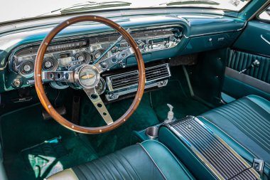 Lebanon, TN - May 13, 2022: Close up detailed  interior view of a 1962 Mercury Meteor S33 2 Door Sedan at a local car show.