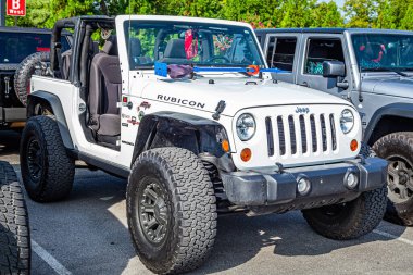 Pigeon Forge, TN - August 25, 2017: Modified Jeep Wrangler Rubicon JK Soft Top at a local enthusiast rally.