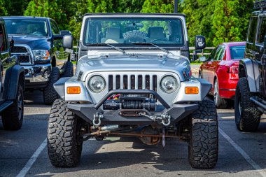 Pigeon Forge, TN - August 25, 2017: Modified Jeep Wrangler Sport TJ Soft Top at a local enthusiast rally.