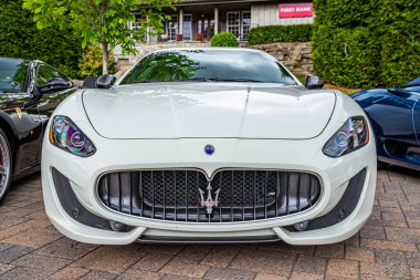 Highlands, NC - June 10, 2022: Low perspective front view of a at a local car show.
