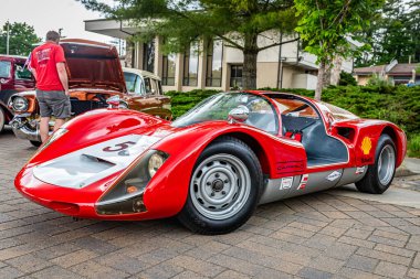 Highlands, NC - June 10, 2022: Low perspective front corner view of a 1966 Porsche 906 Carrera 6 at a local car show.