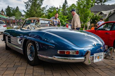 Highlands, NC - June 10, 2022: Low perspective rear corner view of a 1958 Mercedes-Benz 300 SL Roadster at a local car show.