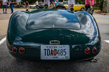 Highlands, NC - June 11, 2022: High perspective rear view of a 1950 Lester MG T51 Sports Car at a local car show.