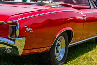 Statesboro, GA - May 17, 2014: Shallow depth of field of the rear corner on a 1966 Pontiac Tempest Custom Sprint 6 Convertible.