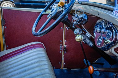 Fernandina Beach, FL - October 18, 2014: Interior view of a 1930 Ford Model A Cabriolet at a downtown classic car show.