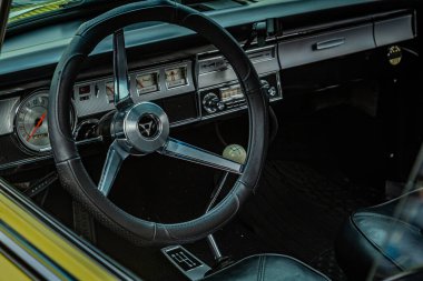 Tybee Island, GA - October 14, 2017: Interior view of a 1965 Dodge Dart GT Charger at a local car show.