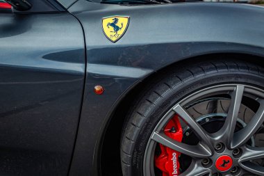 Tybee Island, GA - October 14, 2017: Fender detail view of a 2006 Ferrari F430 Spider Roadster at a local car show.