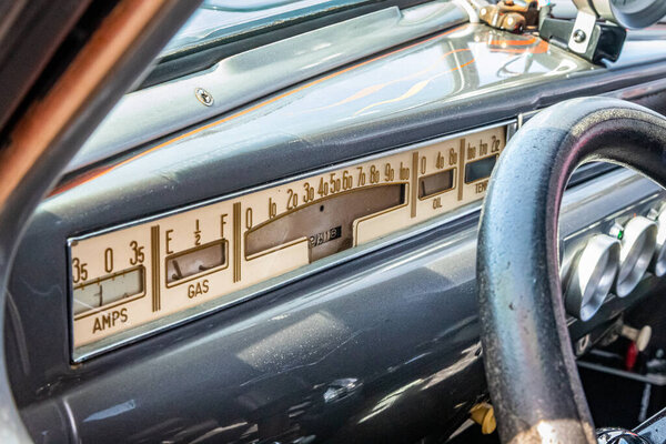 Daytona Beach, FL - November 24, 2018: Interior view of a post war Studebaker M5 pickup truck at a local car show.