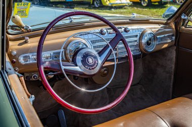 Daytona Beach, FL - November 24, 2018: Interior view of a 1947 Lincoln H-Series Style 76 Convertible at a local car show.