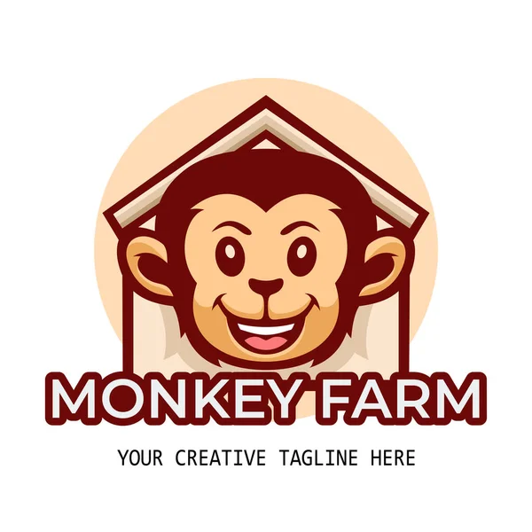 Mono Lindo Granja Dibujos Animados Mascota Logotipo Plantilla — Vector de stock