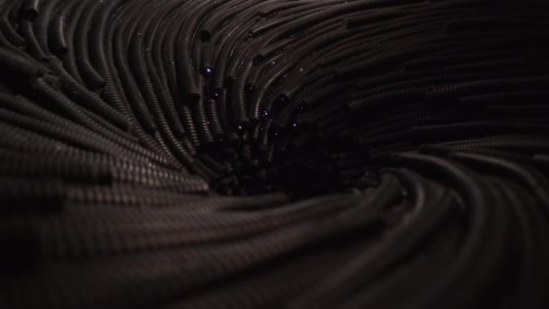 Rubber tube with flashes installation art — Stock Video
