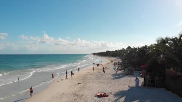 Ovanifrån av vacker strand. Flygdrönare sköt havsvatten och stranden. — Stockvideo