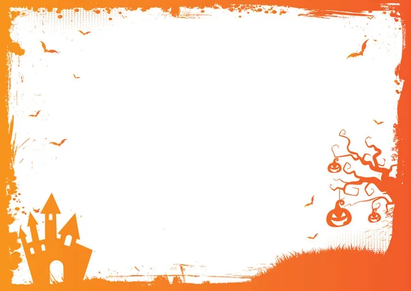 Poziome Halloween Wektor Gradient Pomarańczowy Tło Grunge Granicy Bat Dynia — Wektor stockowy