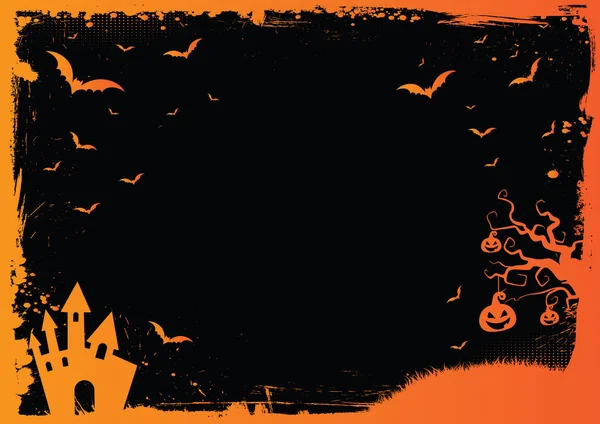 Horizontal Halloween Gradiente Laranja Fundo Com Borda Grunge Morcego Abóbora — Fotografia de Stock