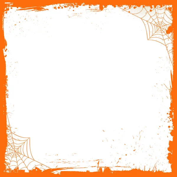 オレンジのグランジボーダーとクモの巣を持つハロウィーンの空白の正方形の背景 — ストック写真