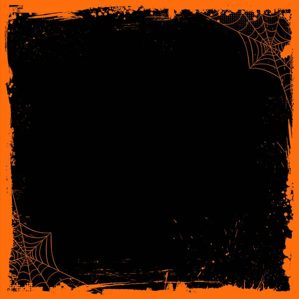 Halloween Blanco Vierkante Zwarte Achtergrond Met Oranje Grunge Rand Spinnenweb — Stockfoto