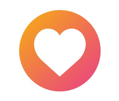 İzole edilmiş vektör kalp simgesi, turuncu ve pembe renkli çember düğmesi