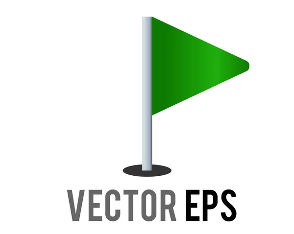 Icône Drapeau Vert Gradient Triangulaire Vectoriel Isolé Avec Poteau Argenté — Image vectorielle