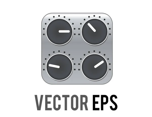 Icône Isolée Console Mixage Audio Carré Vectoriel Argenté Avec Quatre — Image vectorielle
