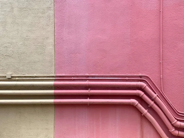 Pink Beige Building Exterior Wall Few Water Pipes — Stock Photo, Image