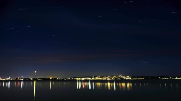 Ciudad Tampere Por Noche Senderos Estrellas Cielo — Vídeos de Stock