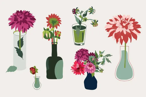 Bloemen Jllustratie Met Boeketten Van Dahlia — Stockvector