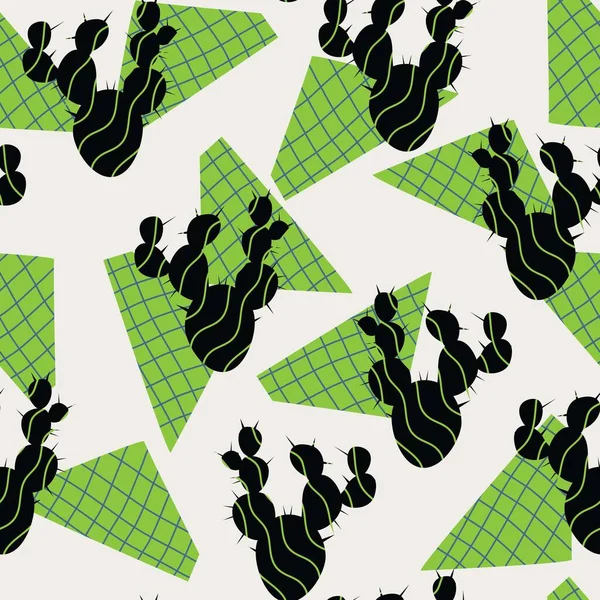 Motif Sans Couture Avec Cactus Formes Géométriques Carreaux — Image vectorielle