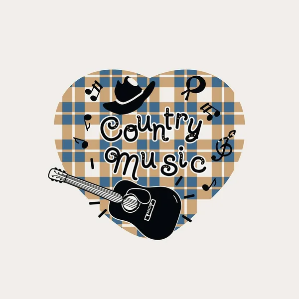 Illustration Country Avec Guitare Chapeau Cow Boy Notes Musique Concept — Image vectorielle