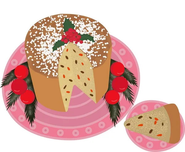 Pastel de pan dulce tradicional de Navidad Panettone. — Vector de stock
