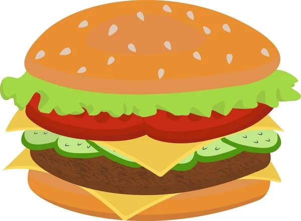 Illustrazione di un hamburger stilizzato o cheeseburger. Fast food. Isolato su sfondo bianco. — Vettoriale Stock