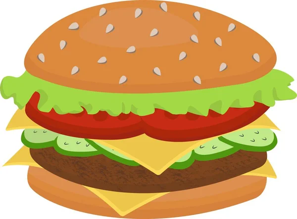 Illustrazione di un hamburger stilizzato o cheeseburger. Fast food. Isolato su sfondo bianco. — Vettoriale Stock