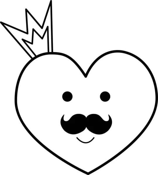 Imagen vectorial de un corazón con bigote y corona — Vector de stock