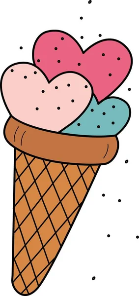 Image de délicieuse crème glacée dans un cône de gaufre. — Image vectorielle