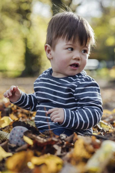 Young Mixed Race Baby Boy Sitting Ground Nature Northumberland North — стоковое фото