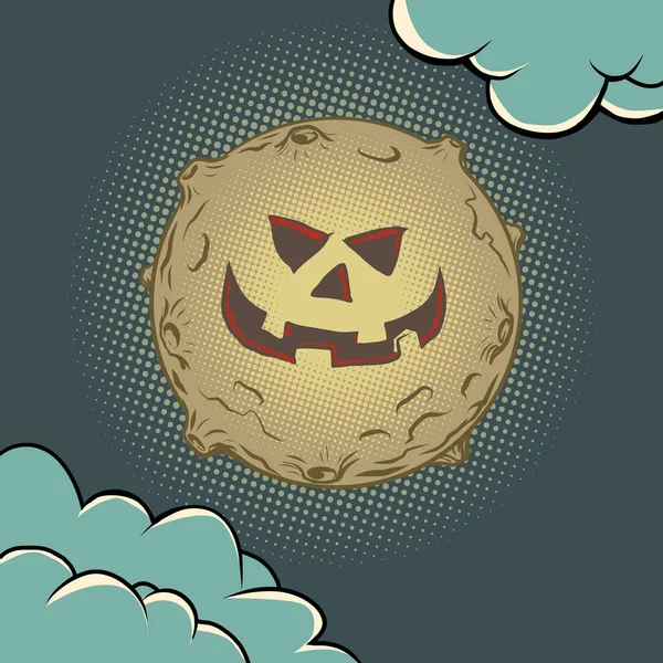 Luna de Halloween con cara de calabaza. Una sonrisa terrible. Vacaciones de otoño — Archivo Imágenes Vectoriales