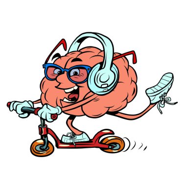 Mobilete biner ve müzik dinler. İnsan beyni karakteri, akıllıca.