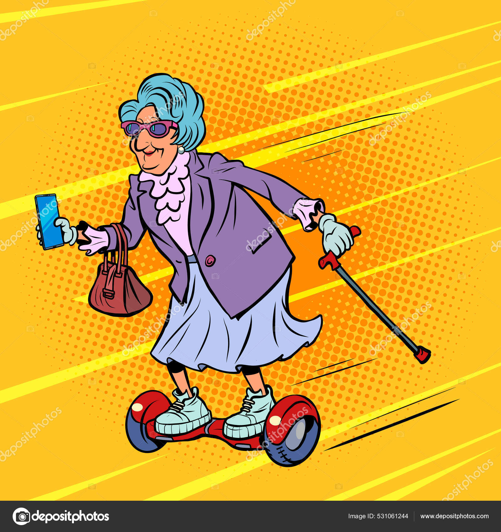 Grandma rides a gyro scooter, active recreation of the elderly. Street sports Stock Vector Image