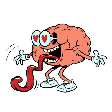 Gözlerinde kalp olan bir aşık. İnsan beyni karakteri. Akıllıca.