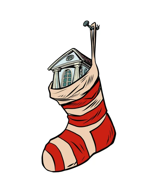 Emlak evi hediyeler için Noel çorabı alıyor. — Stok Vektör