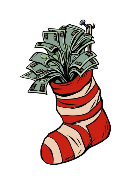 Денежный бонус подарок доход прибыль рождественский носок для подарков — стоковый вектор
