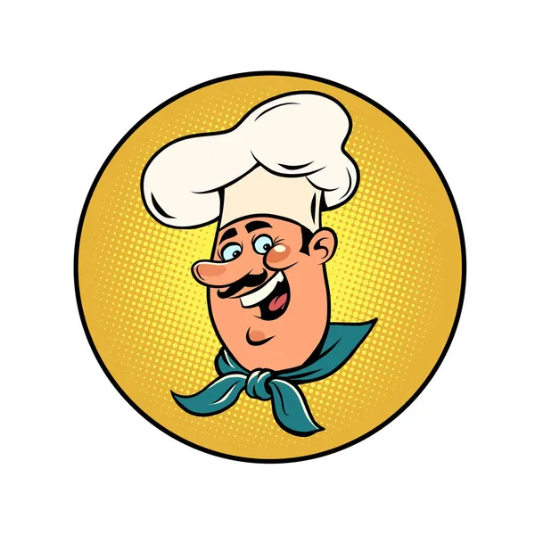 Hombre chef con gorra blanca. Cara sonriente. Profesional en uniforme — Archivo Imágenes Vectoriales