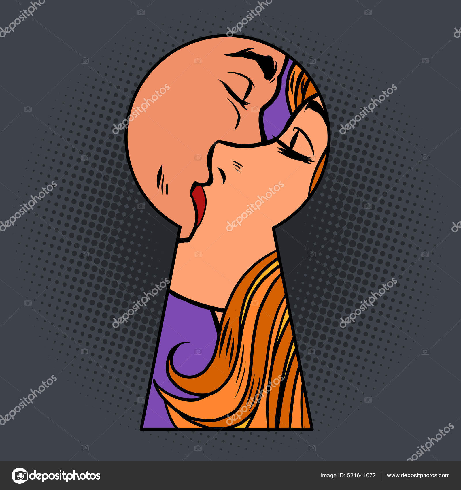 A espreitar pelo buraco da fechadura. homem e mulher beijo, data romântica  no dia dos namorados Vetor de stock de ©rogistok 531641072, image size:1600x1700