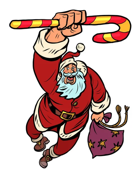 Santa claus avec canne à bonbons de Noël doux, cadeaux de nouvel an — Image vectorielle