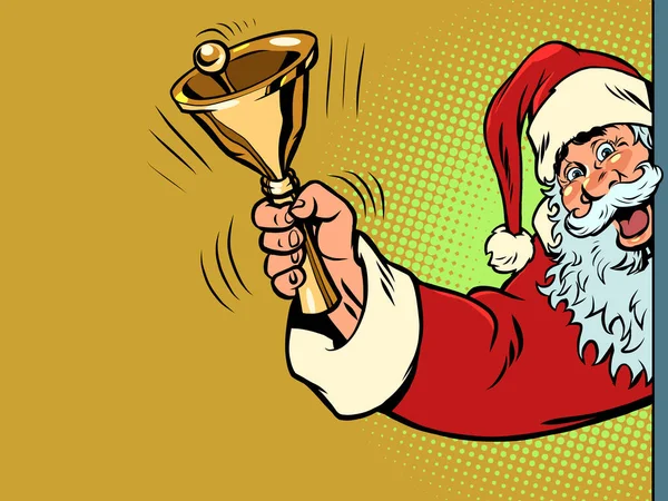 Babbo Natale suona il campanello. Natale e Capodanno. Vacanza invernale stagionale — Vettoriale Stock