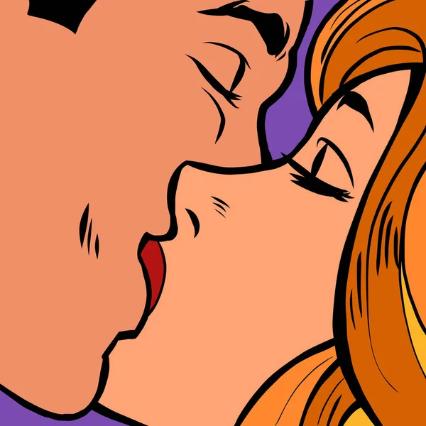 Beso de hombre y mujer, cita romántica el día de San Valentín. Esposo esposa amor — Vector de stock